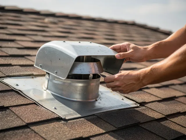 Storrs Dryer Vent Cleaning certified technician safely cleaning a roof-mounted dryer vent in Storrs