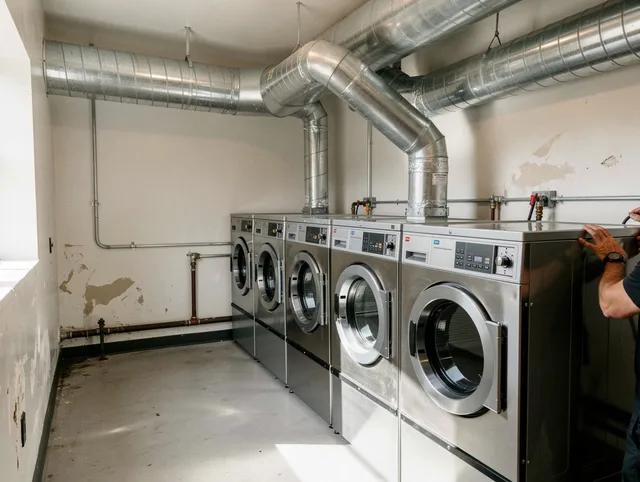 Storrs Dryer Vent Cleaning team performing large-scale commercial dryer vent cleaning in Storrs