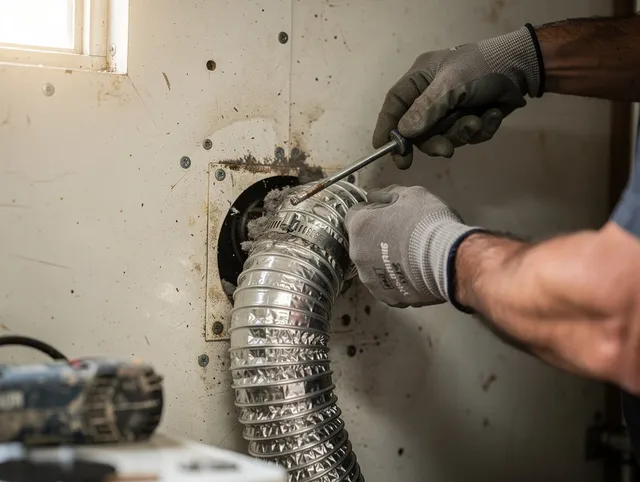 Storrs Dryer Vent Cleaning technician performing precise dryer vent hose installation in Storrs